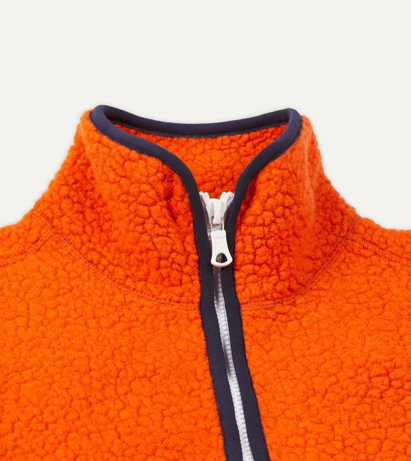 Drake's Orange Boucle Wool Zip Fleece Jacket