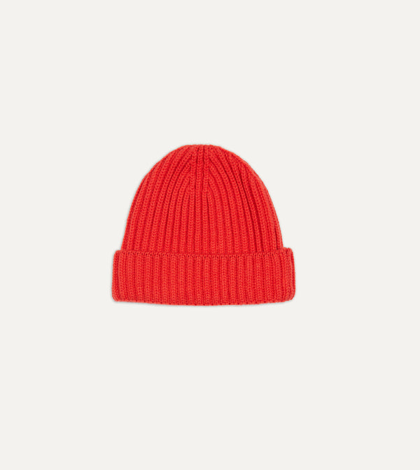 drake's Orange Cashmere Ribbed Knit Cap