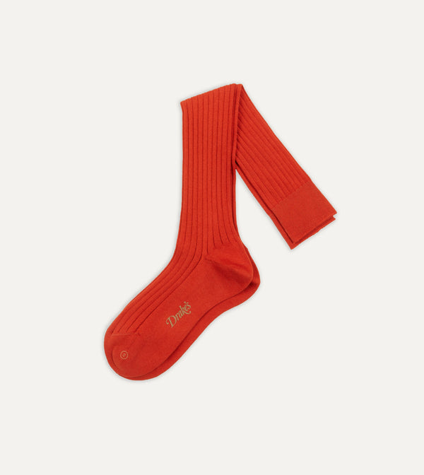 drake's Orange Cotton Over-the-Calf Socks
