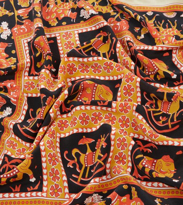 Drake's Orange Elephant Print Silk Bandana