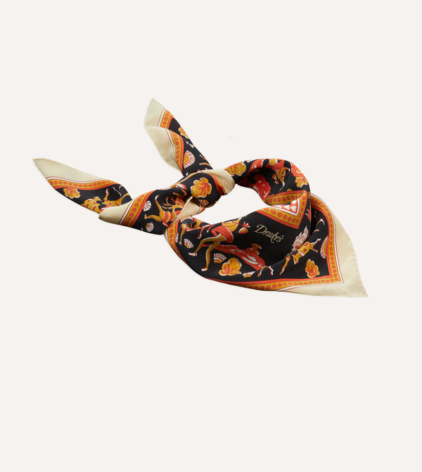 Drake's Orange Elephant Print Silk Bandana