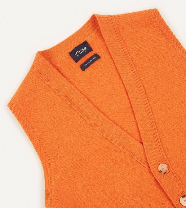 Drake's Orange Lambswool Sleeveless Cardigan