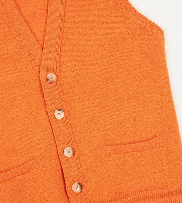 Drake's Orange Lambswool Sleeveless Cardigan
