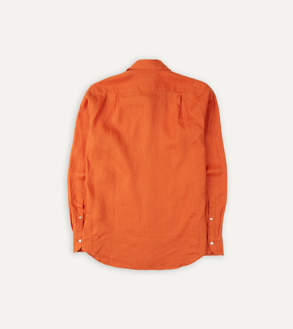 Drake's Orange Linen Spread Collar Shirt