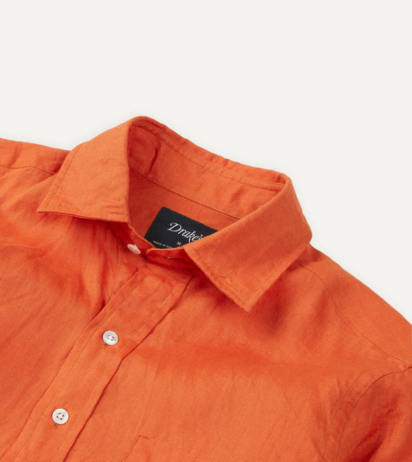 Drake's Orange Linen Spread Collar Shirt