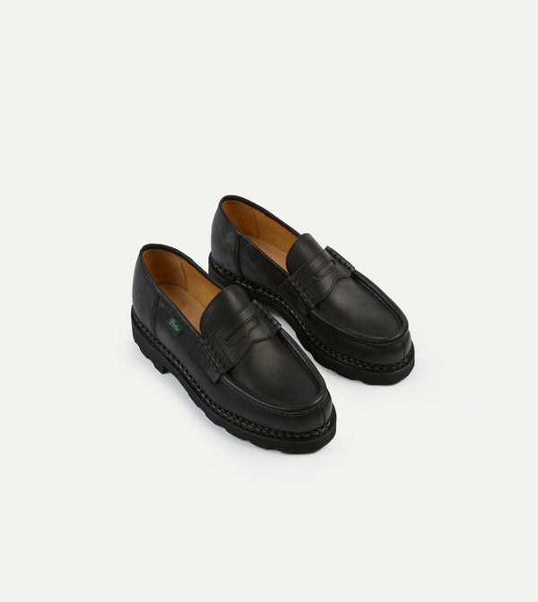 drake's Paraboot Reims Black Leather Loafer