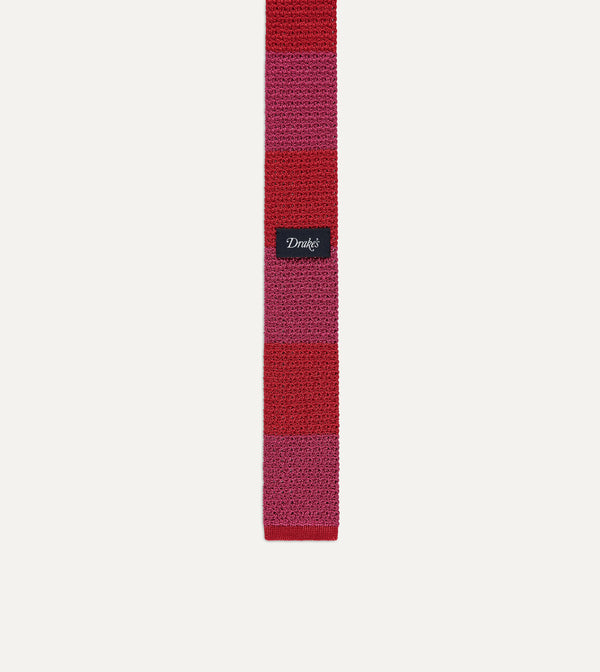 Drake's Pink And Red Knitted Silk Solid Colour Tie