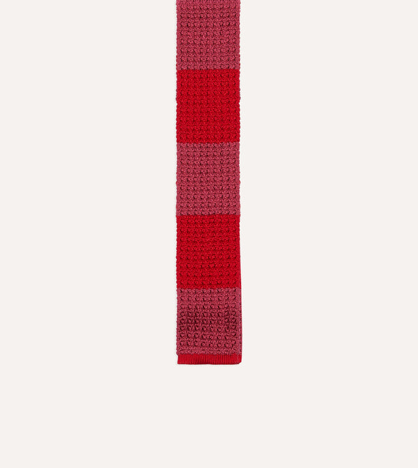 Drake's Pink And Red Knitted Silk Solid Colour Tie