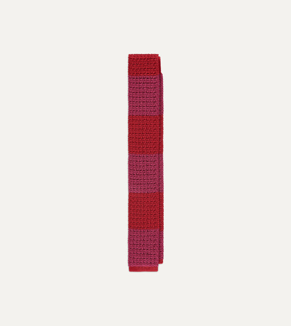drake's Pink and Red Knitted Silk Solid Colour Tie