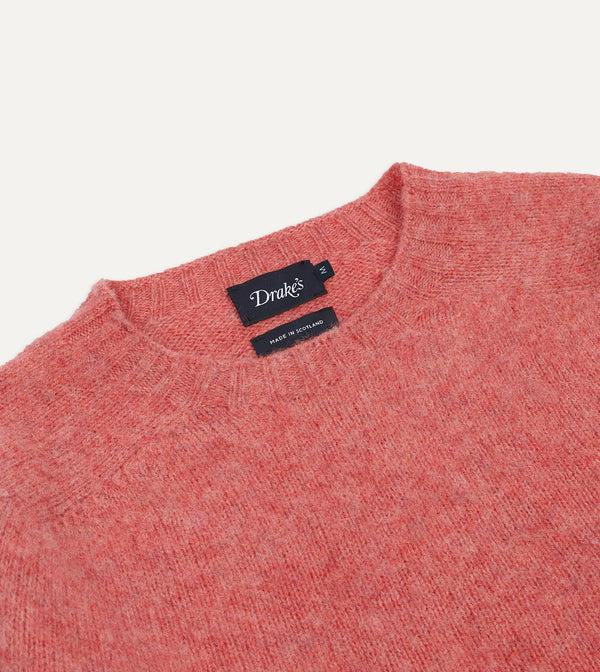 Drake's Pink Brushed Shetland Crew Neck Jumper