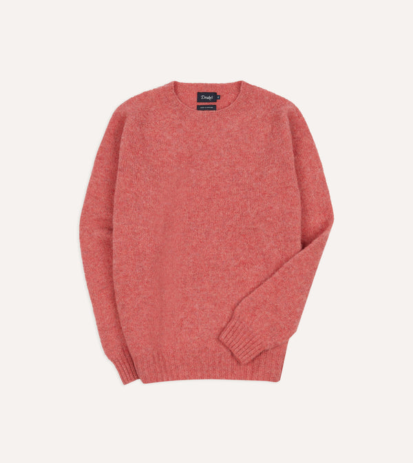 drake's Pink Brushed Shetland Crew Neck Jumper