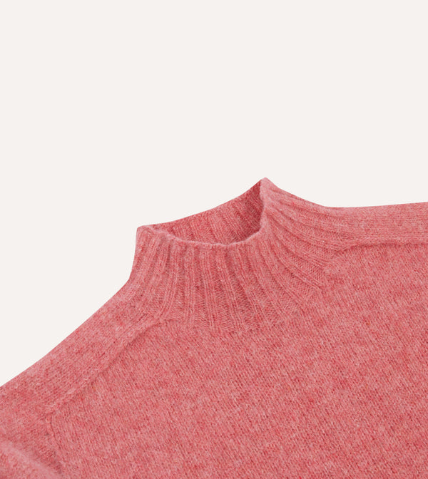 Drake's Pink Brushed Shetland Mock Neck Jumper