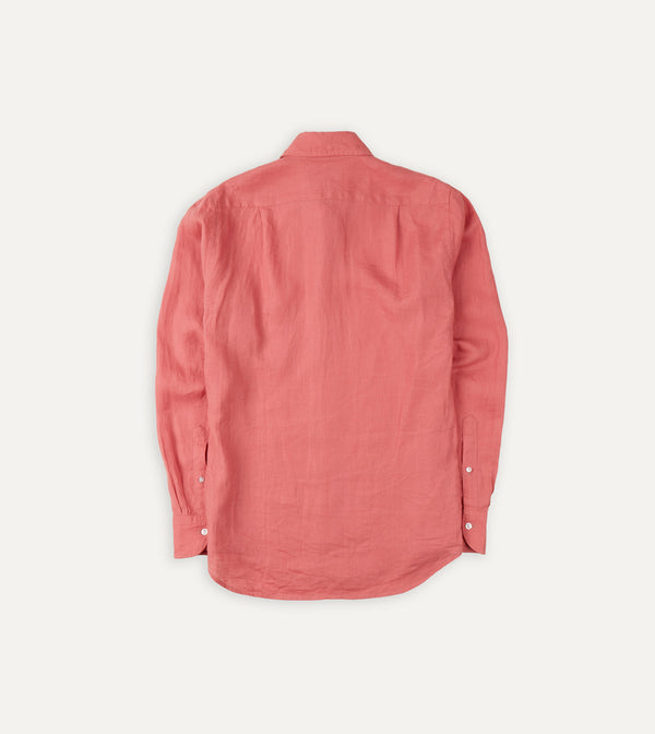 Drake's Pink Linen Spread Collar Shirt