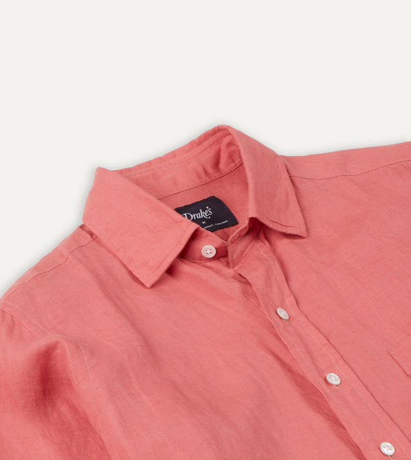 Drake's Pink Linen Spread Collar Shirt