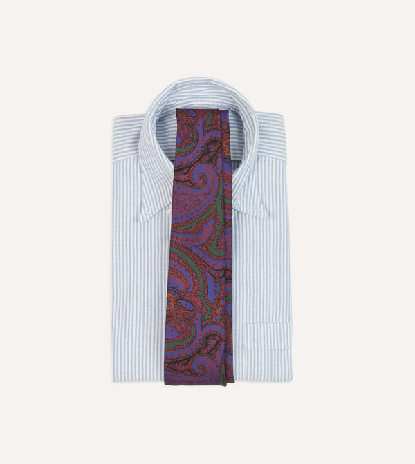 Drake's Purple Acanthus Print Silk Self Tipped Tie