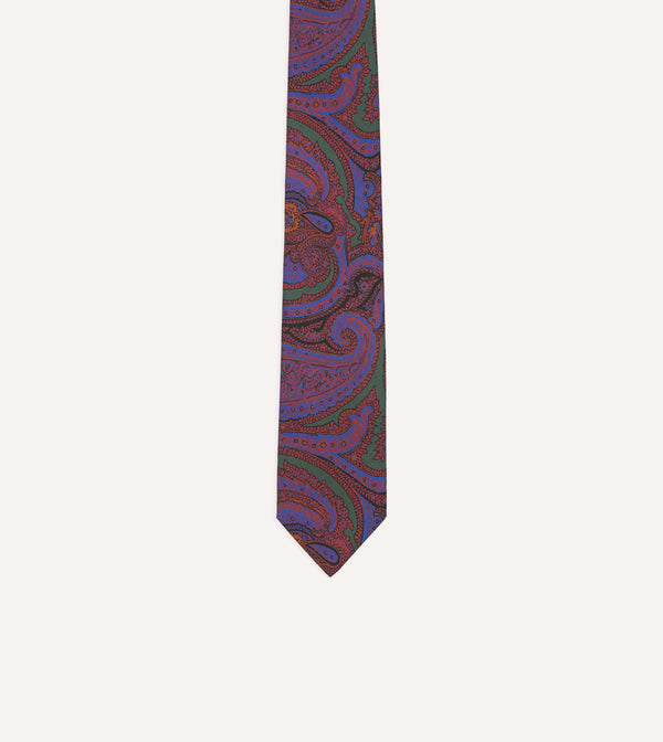 Drake's Purple Acanthus Print Silk Self Tipped Tie