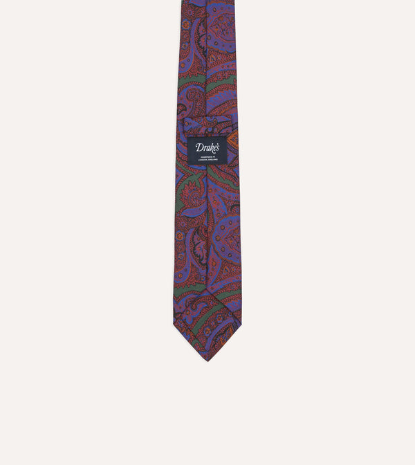 Drake's Purple Acanthus Print Silk Self Tipped Tie