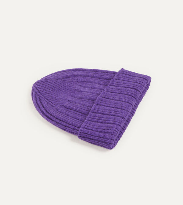 Drake's Purple Angora Lambswool Ribbed Knit Cap