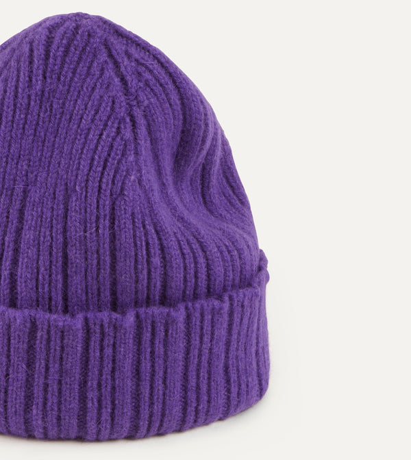 Drake's Purple Angora Lambswool Ribbed Knit Cap