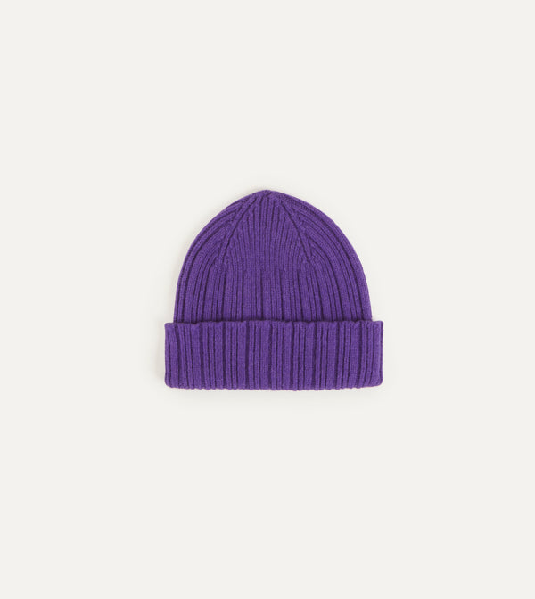 drake's Purple Angora Lambswool Ribbed Knit Cap