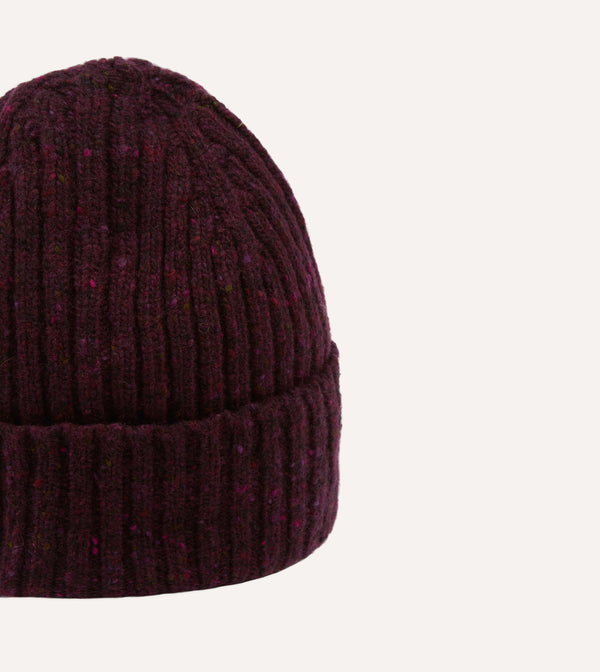 Drake's Purple Donegal Ribbed Merino Knit Cap