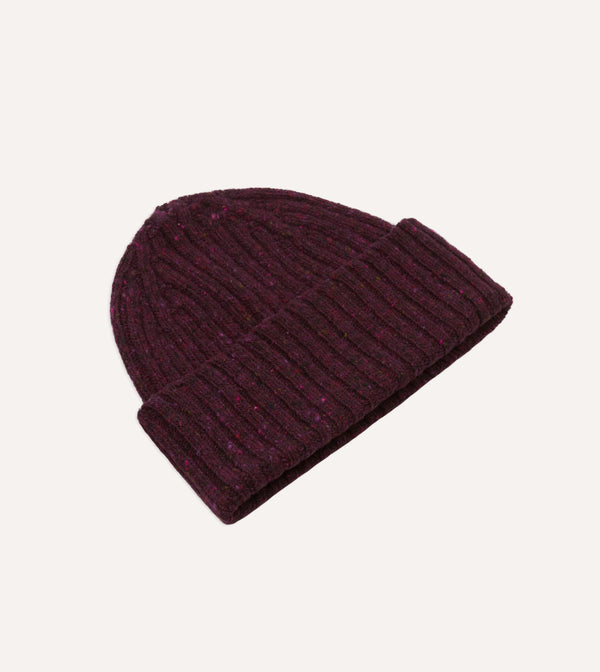 Drake's Purple Donegal Ribbed Merino Knit Cap
