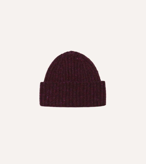 drake's Purple Donegal Ribbed Merino Knit Cap
