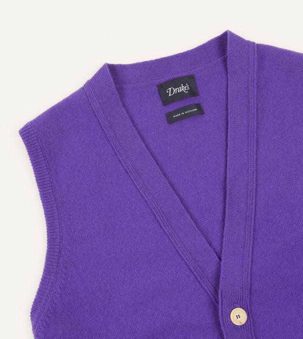 Drake's Purple Lambswool Sleeveless Cardigan