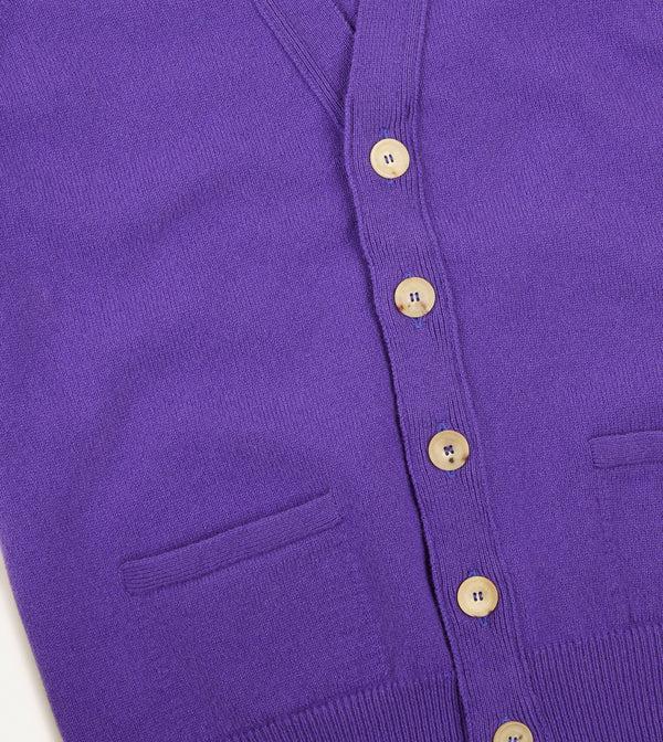 Drake's Purple Lambswool Sleeveless Cardigan