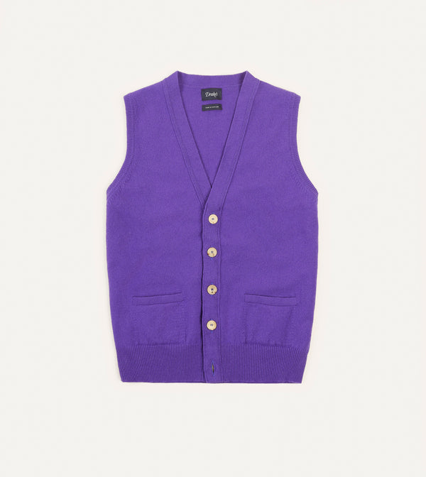 drake's Purple Lambswool Sleeveless Cardigan