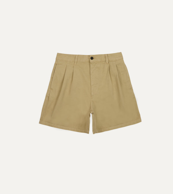 drake's Putty Cotton Wide Leg Double-Pleat Shorts