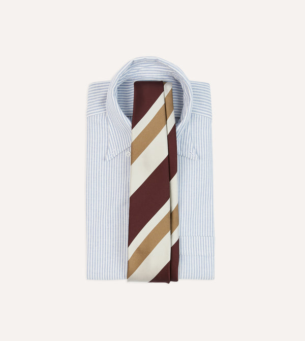Drake's Red And Cream Broad Stripe Silk Tipped Tie