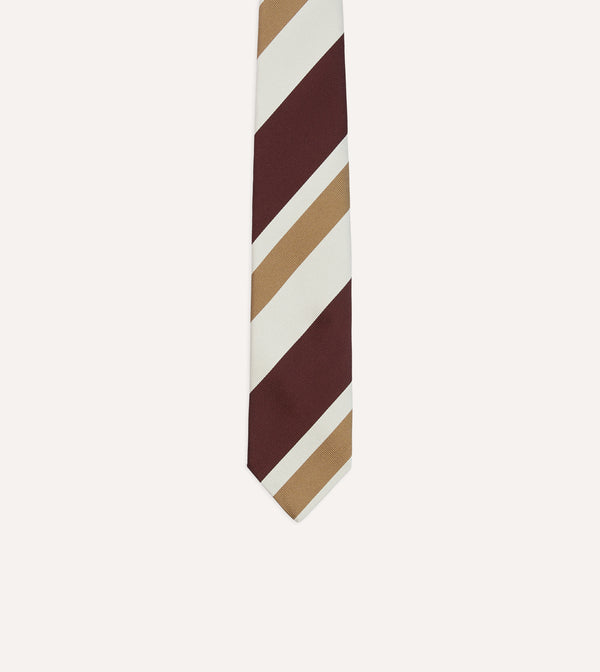 Drake's Red And Cream Broad Stripe Silk Tipped Tie