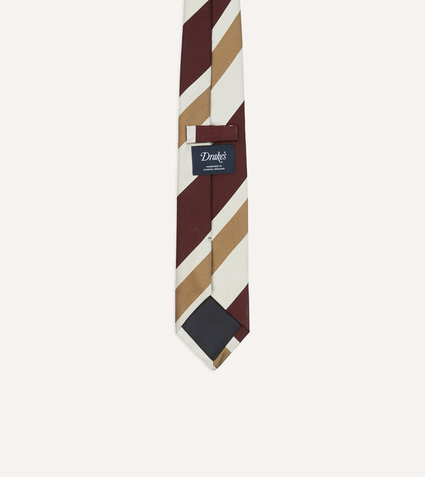 Drake's Red And Cream Broad Stripe Silk Tipped Tie