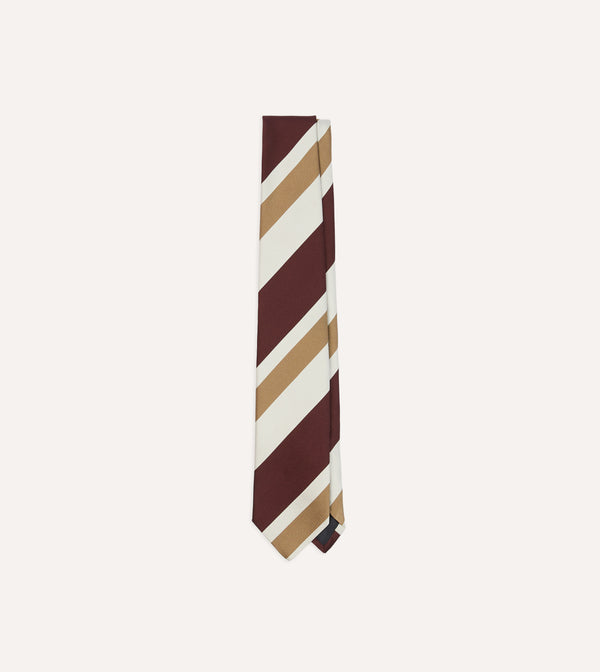 drake's Red and Cream Broad Stripe Silk Tipped Tie