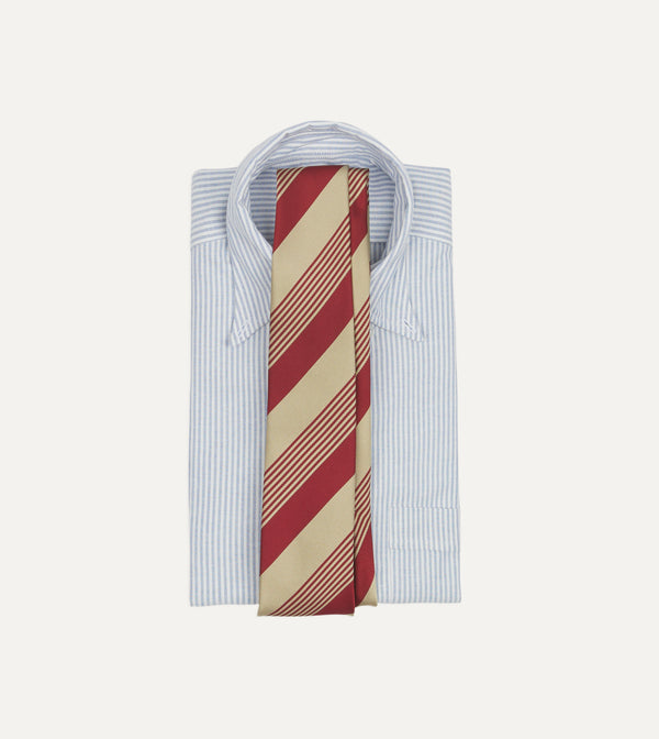 Drake's Red And Gold Multi Stripe Silk Tipped Tie