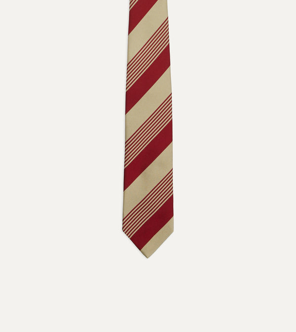 Drake's Red And Gold Multi Stripe Silk Tipped Tie