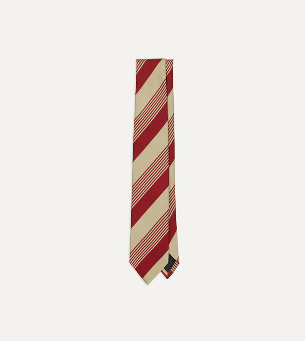 drake's Red and Gold Multi Stripe Silk Tipped Tie