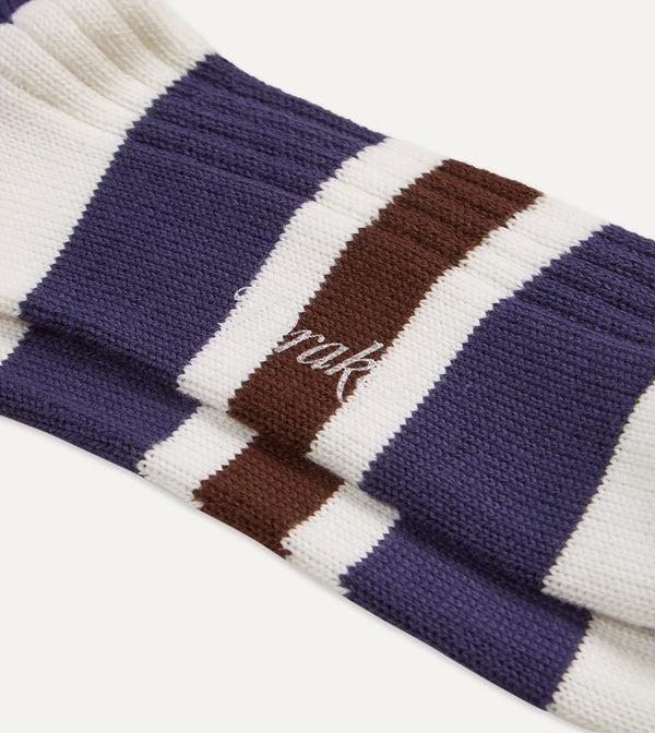 Drake's Red And Navy Cotton Striped Sports Socks