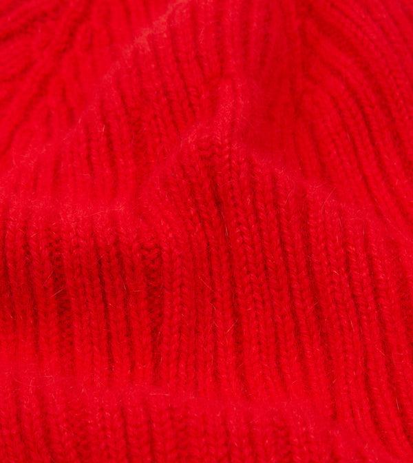Drake's Red Angora Lambswool Ribbed Knit Cap