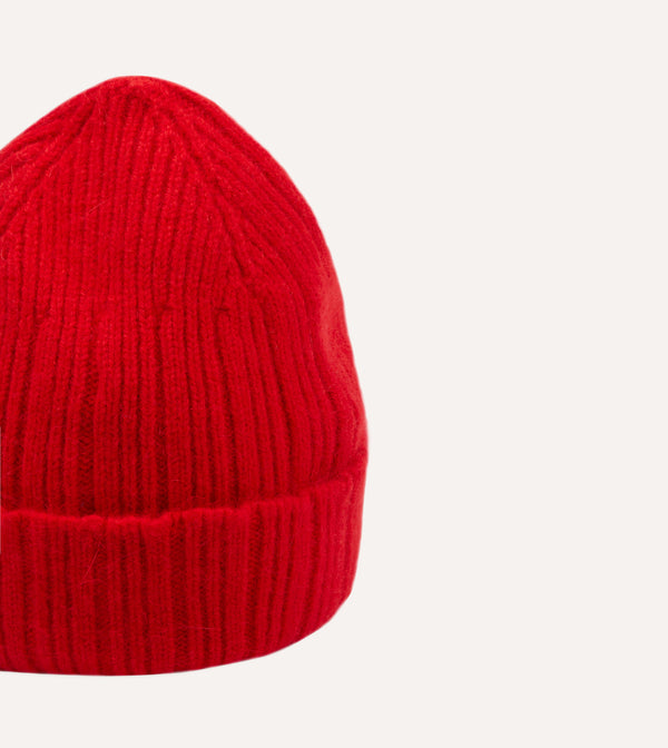 Drake's Red Angora Lambswool Ribbed Knit Cap