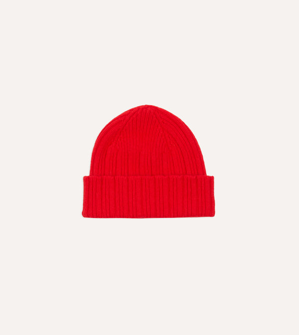 drake's Red Angora Lambswool Ribbed Knit Cap