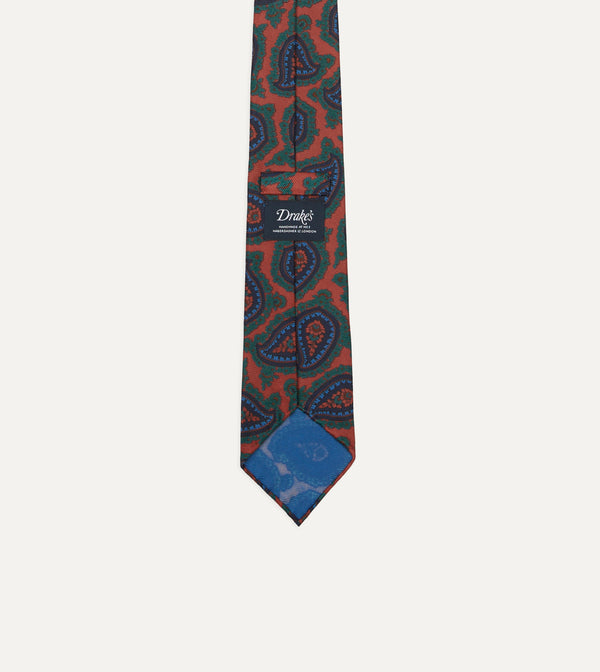 Drake's Red Big Paisley Print 40oz Madder Silk Tie