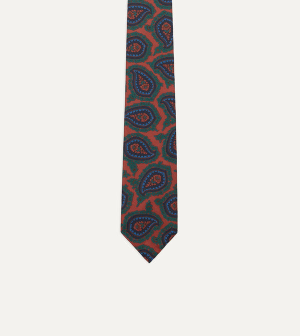 Drake's Red Big Paisley Print 40oz Madder Silk Tie