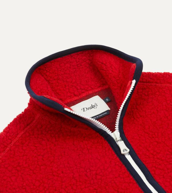 Drake's Red Boucle Wool Zip Fleece Vest