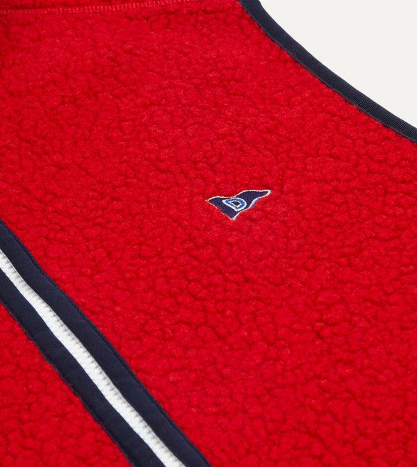 Drake's Red Boucle Wool Zip Fleece Vest