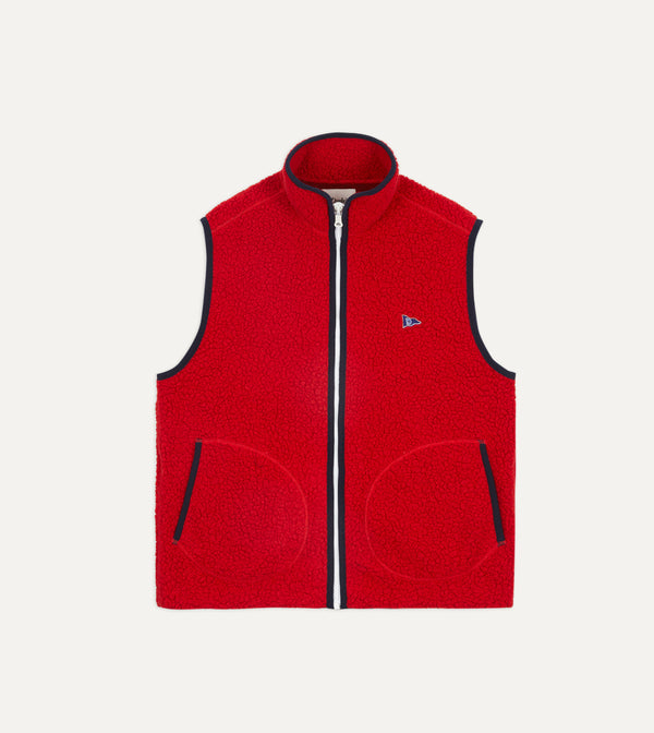 drake's Red Boucle Wool Zip Fleece Vest