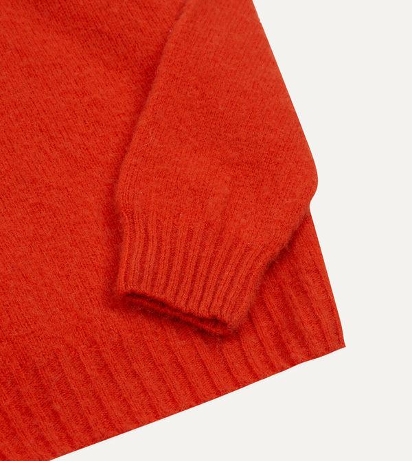 Drake's Red Brushed Shetland Crew Neck Jumper