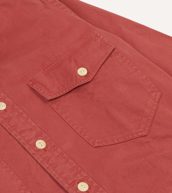 Drake's Red Cotton Long Point Collar Work Shirt