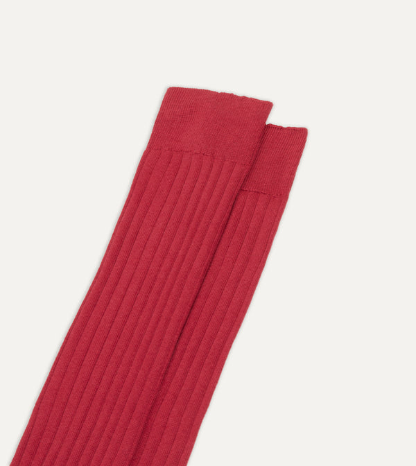 Drake's Red Cotton Over-the-Calf Socks